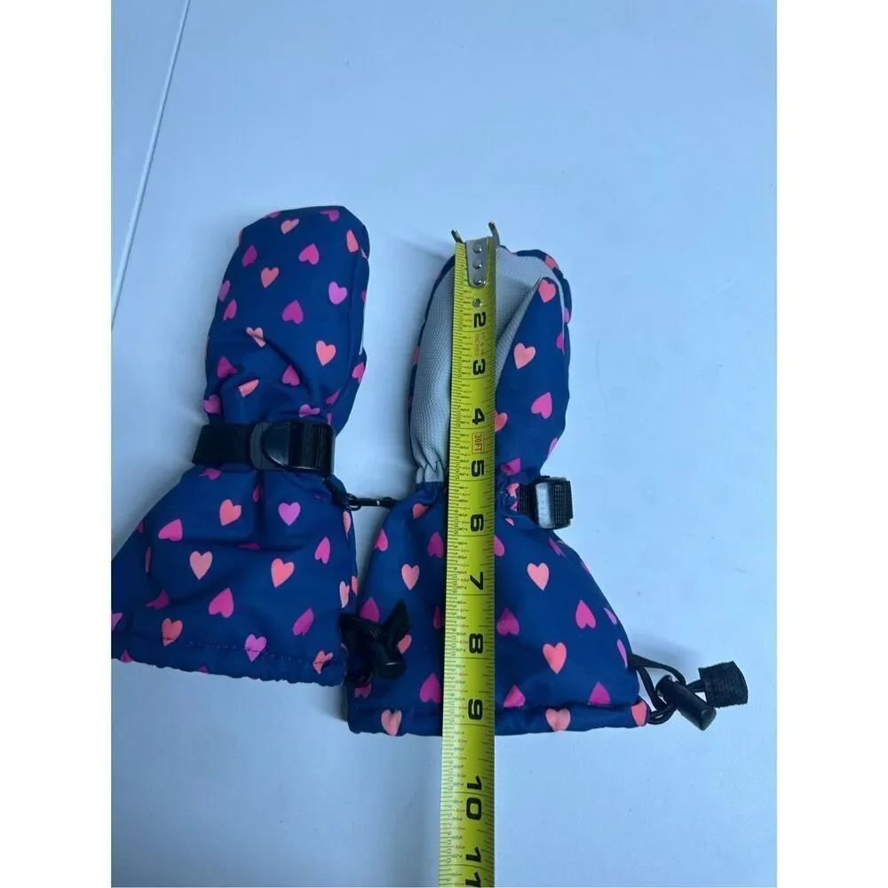 Girls Snow Mittens Thinsulate Size 4-6Y Blue Hearts Print